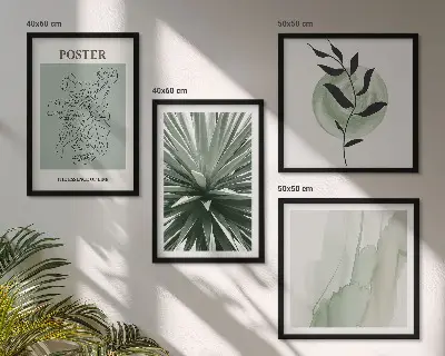 Set posters met lijst met groenbeige plantpatronen