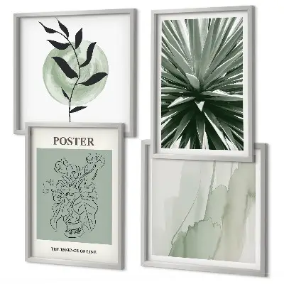 Set posters met lijst met groenbeige plantpatronen