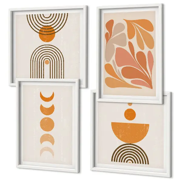 Abstracte oranje vormen set van posters met lijst