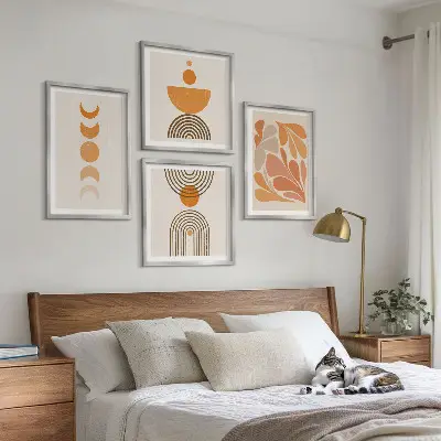Abstracte oranje vormen set van posters met lijst