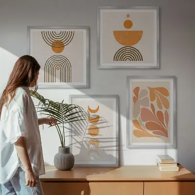 Abstracte oranje vormen set van posters met lijst