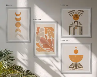 Abstracte oranje vormen set van posters met lijst