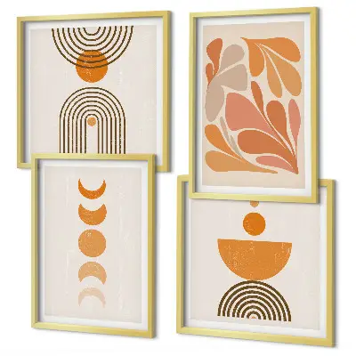 Abstracte oranje vormen set van posters met lijst