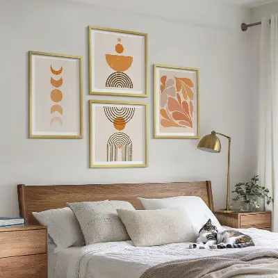 Abstracte oranje vormen set van posters met lijst