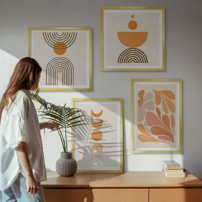 Abstracte oranje vormen set van posters met lijst