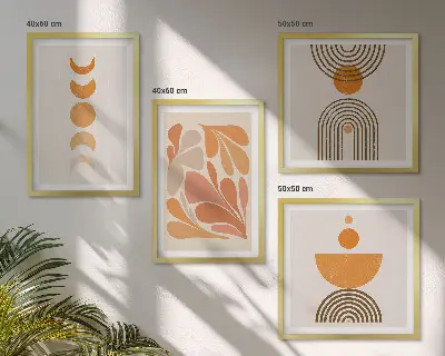 Abstracte oranje vormen set van posters met lijst
