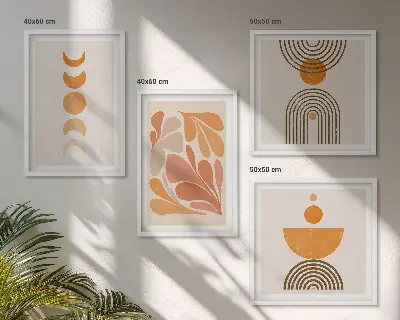 Abstracte oranje vormen set van posters met lijst