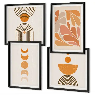 Abstracte oranje vormen set van posters met lijst