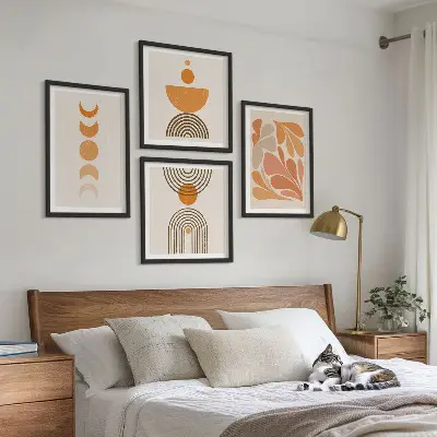 Abstracte oranje vormen set van posters met lijst