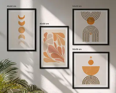 Abstracte oranje vormen set van posters met lijst