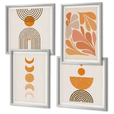 Abstracte oranje vormen set van posters met lijst
