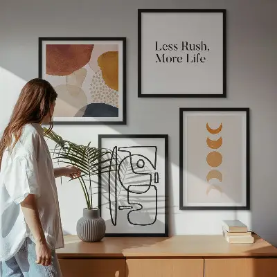 Abstracte vormen en kleuren meerluik in lijst