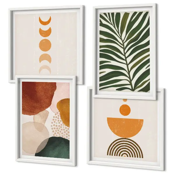 Abstracte bladvormen set van posters met lijst