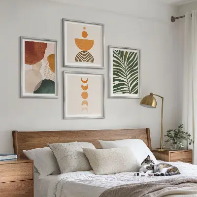 Abstracte bladvormen set van posters met lijst