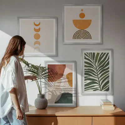 Abstracte bladvormen set van posters met lijst