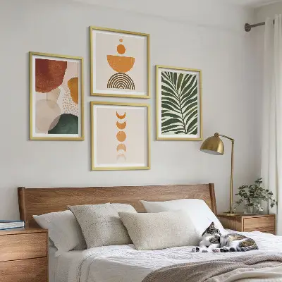 Abstracte bladvormen set van posters met lijst