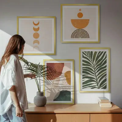 Abstracte bladvormen set van posters met lijst