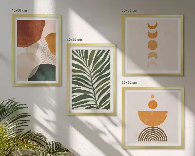 Abstracte bladvormen set van posters met lijst
