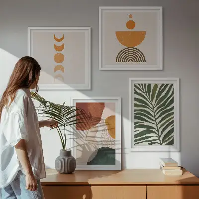 Abstracte bladvormen set van posters met lijst