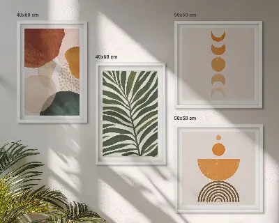 Abstracte bladvormen set van posters met lijst