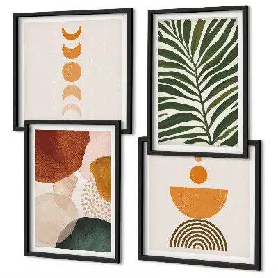 Abstracte bladvormen set van posters met lijst