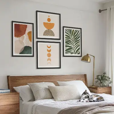 Abstracte bladvormen set van posters met lijst