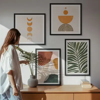 Abstracte bladvormen set van posters met lijst