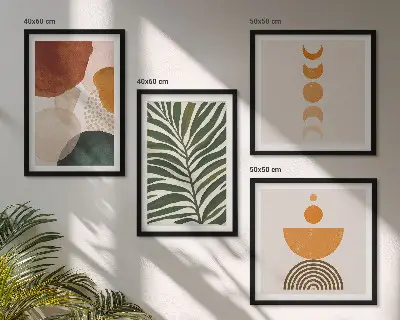 Abstracte bladvormen set van posters met lijst