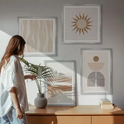 Set posters met lijsten abstracte landschappen, natuur en geometrische vormen