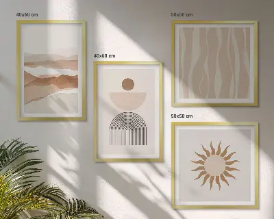 Set posters met lijsten abstracte landschappen, natuur en geometrische vormen