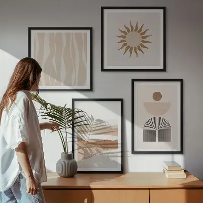 Set posters met lijsten abstracte landschappen, natuur en geometrische vormen