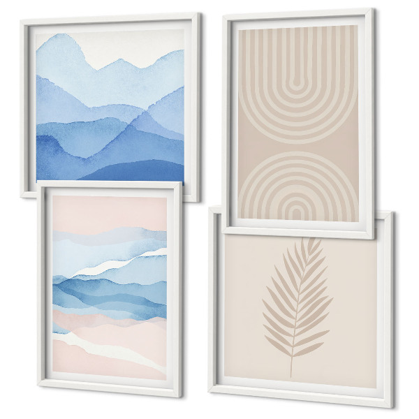 Meerluik in lijst Bladeren golven beige blauw