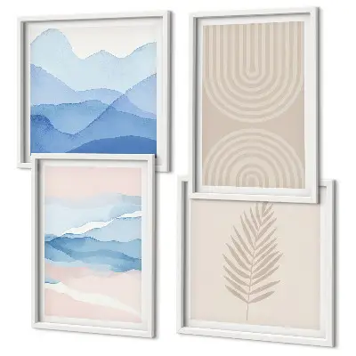 Bladeren golven beige blauw meerluik in lijst