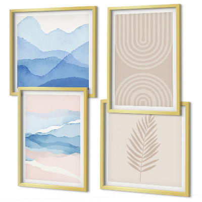 Meerluik in lijst Bladeren golven beige blauw