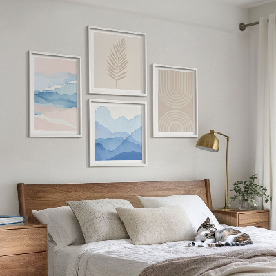 Meerluik in lijst Bladeren golven beige blauw