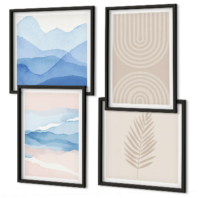 Meerluik in lijst Bladeren golven beige blauw