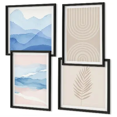 Bladeren golven beige blauw meerluik in lijst