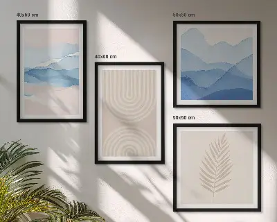 Bladeren golven beige blauw meerluik in lijst