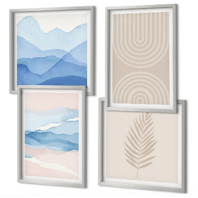 Meerluik in lijst Bladeren golven beige blauw