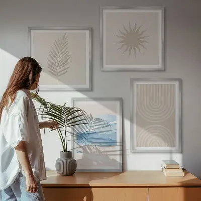 Zonnegolven abstracte lijnen set van posters met lijst