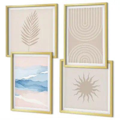 Zonnegolven abstracte lijnen set van posters met lijst