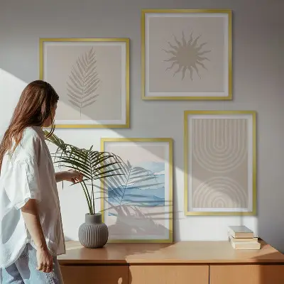 Zonnegolven abstracte lijnen set van posters met lijst
