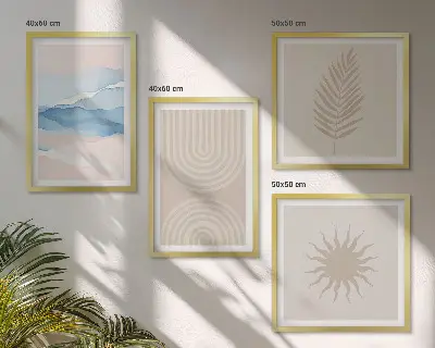 Zonnegolven abstracte lijnen set van posters met lijst