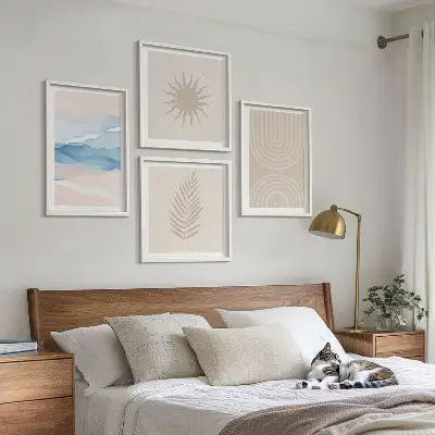 Zonnegolven abstracte lijnen set van posters met lijst
