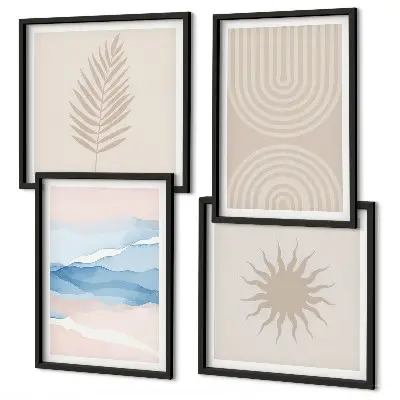 Zonnegolven abstracte lijnen set van posters met lijst