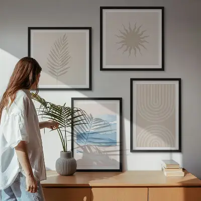 Zonnegolven abstracte lijnen set van posters met lijst