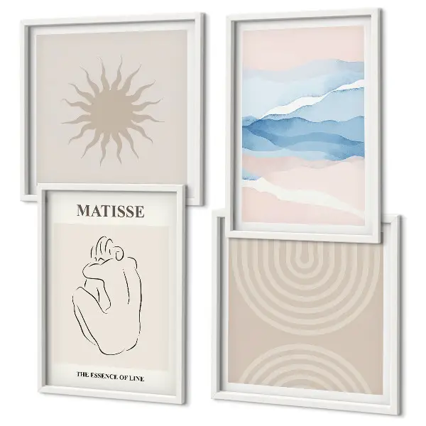 Meerluik in lijst met lijnen, golven, pastelkleuren en een minimalistisch ontwerp