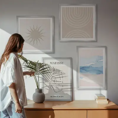 Meerluik in lijst met lijnen, golven, pastelkleuren en een minimalistisch ontwerp