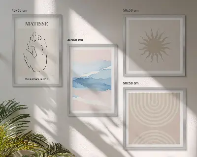 Meerluik in lijst met lijnen, golven, pastelkleuren en een minimalistisch ontwerp