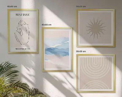 Meerluik in lijst met lijnen, golven, pastelkleuren en een minimalistisch ontwerp